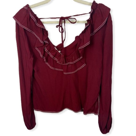Revolve Tularosa Heather Blouse Burgundy Red Ruffle Womens Size Small Bohemian S - Picture 5 of 15